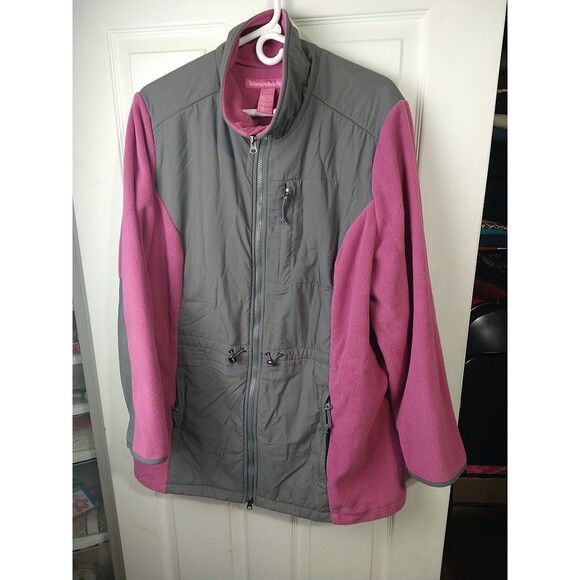 Woman Within L Fleece/Nylon Jacket Adjustable Waist Full Zip Pockets - Picture 2 of 9